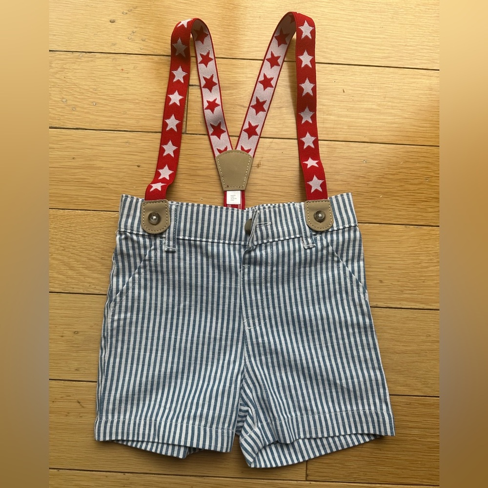Cat & Jack Blue and White Striped Shorts with Red Suspenders